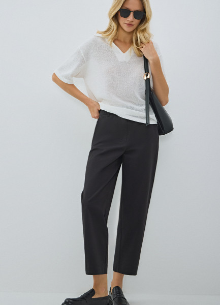 Хлопковые зауженные брюки, Черный 
Хлопковые зауженные брюки, Черный
