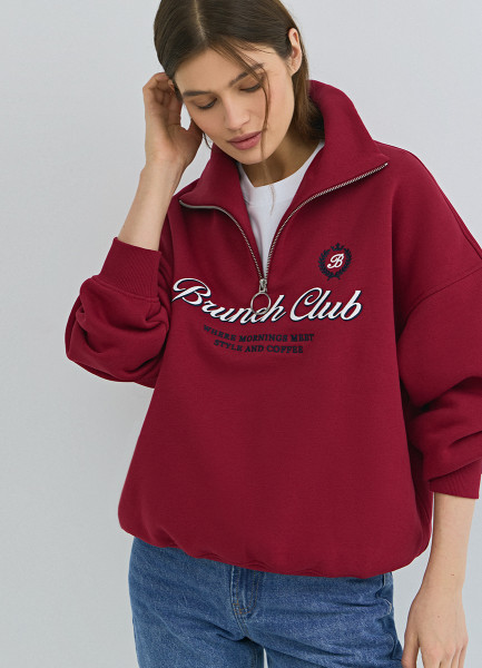 Толстовка с принтом и воротником на молнии, Красный
Толстовка с принтом и воротником на молнии, Красный
