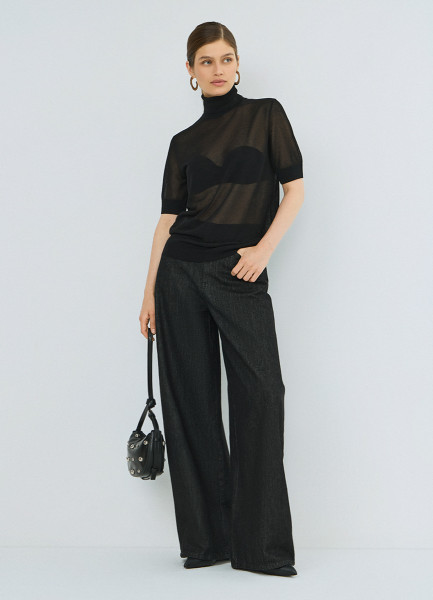 Полупрозрачный джемпер с коротким рукавом, Черный
Полупрозрачный джемпер с коротким рукавом, Черный