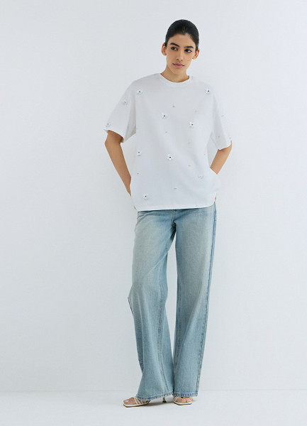 Футболка с цветочным декором из пайеток, Белый
Футболка с цветочным декором из пайеток, Белый