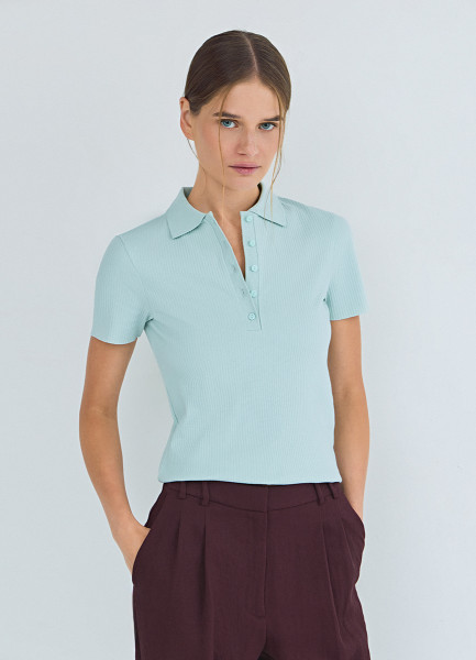 Поло в рубчик с коротким рукавом, Зеленый
Поло в рубчик с коротким рукавом, Зеленый