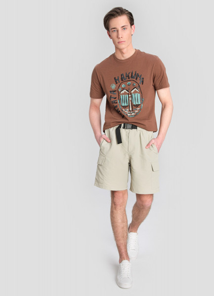 Карго-шорты из нейлона с поясом, Слоновая кость 
Карго-шорты из нейлона с поясом, Слоновая кость