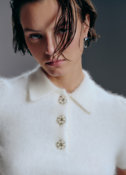 Джемпер поло из пряжи с ангорой, Белый
Джемпер поло из пряжи с ангорой, Белый