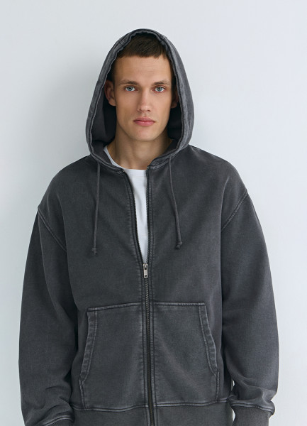Толстовка на молнии с эффектом стирки, Серый
Толстовка на молнии с эффектом стирки, Серый