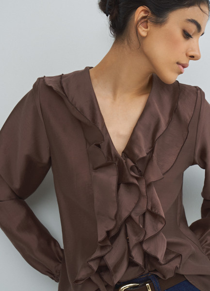 Блузка из лиоцелла с рюшами, Коричневый
Блузка из лиоцелла с рюшами, Коричневый
