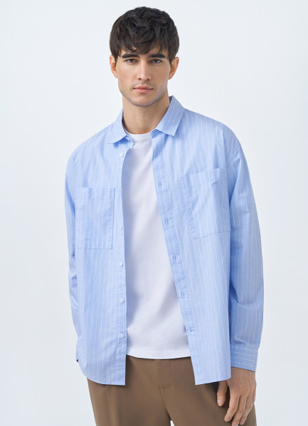 Рубашка в полоску с карманами, Голубой
Рубашка в полоску с карманами, Голубой