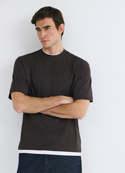 Футболка из плотного хлопка с контрастными деталями, Коричневый
Футболка из плотного хлопка с контрастными деталями, Коричневый