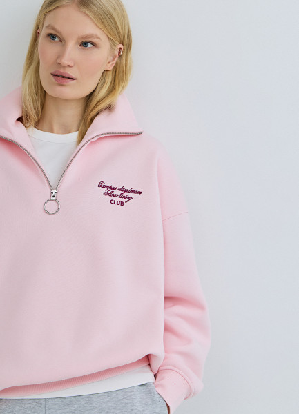 Свитшот с принтом и воротником на молнии, Розовый
Свитшот с принтом и воротником на молнии, Розовый
