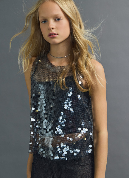 Сетчатый топ с пайетками для девочек, Серебряный
Сетчатый топ с пайетками для девочек, Серебряный