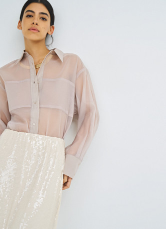 Полупрозрачная блузка из органзы с тонким поясом