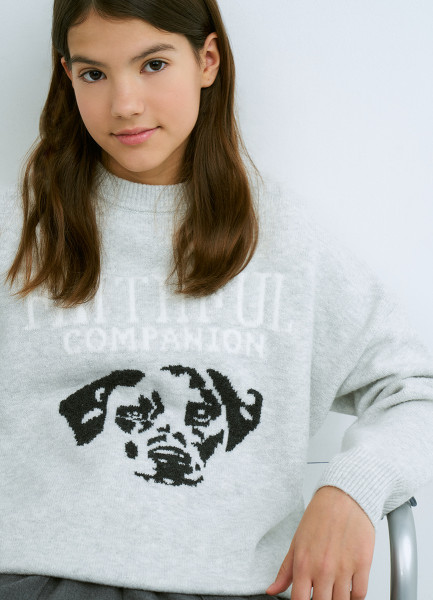Вязаный джемпер с принтом для девочек Серый 2999₽