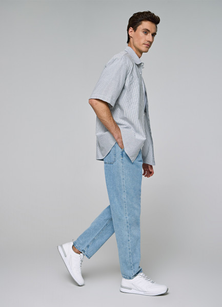 Свободные джинсы с поясом на резинке, Голубой O`Stin MPD6A1O02-D6, размер 44-46 - фото 4