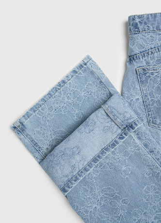 Широкие джинсы на высокой посадке в цветочный жаккард