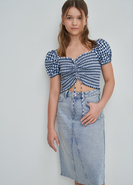 Блузка с коротким рукавом для девочек, Синий O`Stin GS4693O02-66, размер 164