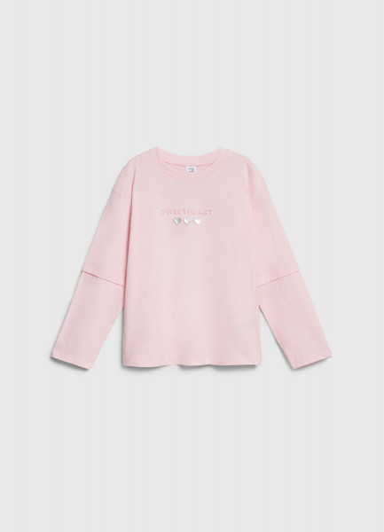 

Лонгслив с вышивкой для девочек, Розовый