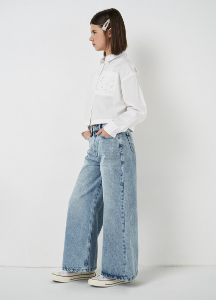 Широкие джинсы для девочек, Голубой O`Stin GP4656O02-D6
