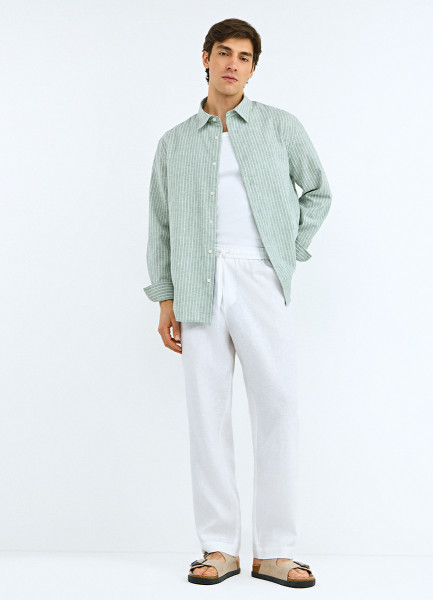Брюки изо льна с эластичным поясом, Белый