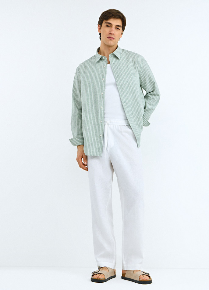 Брюки изо льна с эластичным поясом