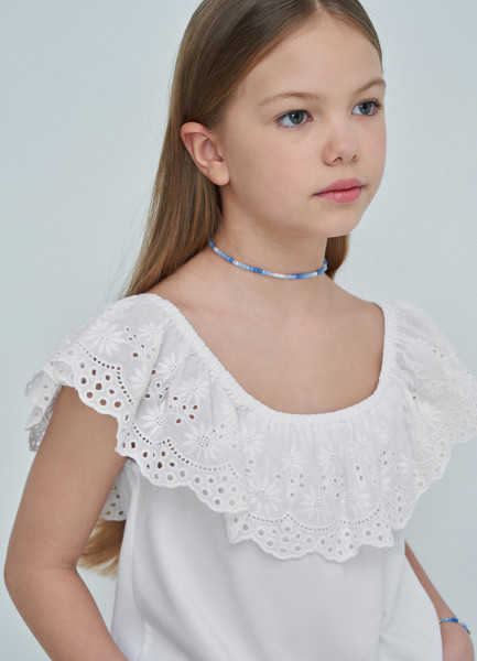 Блузка с коротким рукавом для девочек, Белый O`Stin GT469AO02-00, размер 134 - фото 3