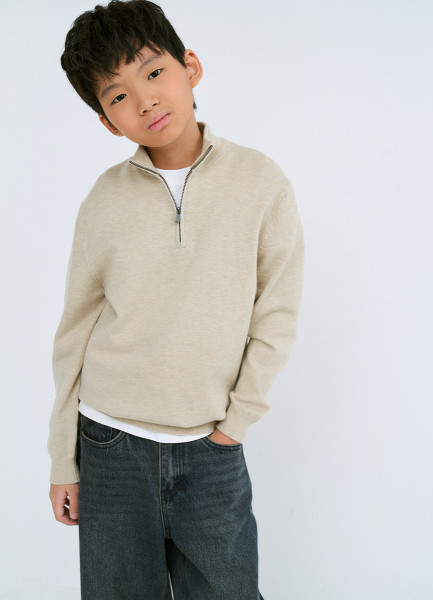 

Джемпер с воротником на молнии для мальчиков, Бежевый