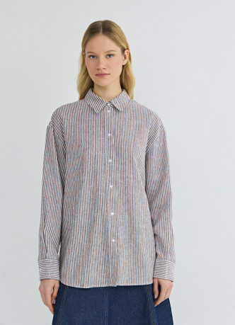 Рубашка в полоску из смесового льна