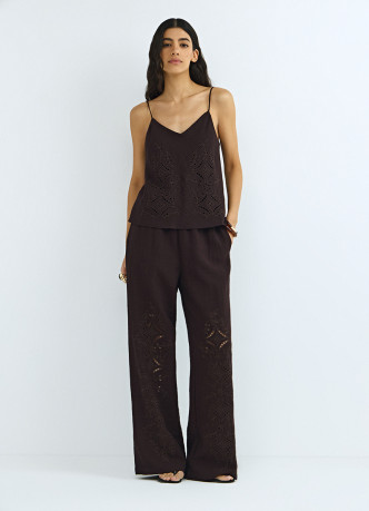 Брюки с вышивкой и эластичным поясом