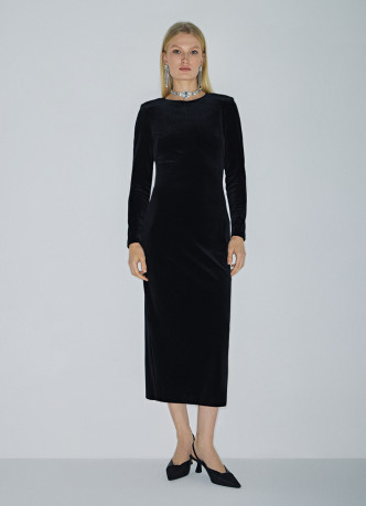 Бархатное платье миди с открытой спиной