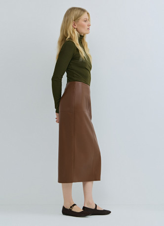 Прямая юбка миди из искусственной кожи