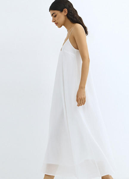 Платье из смесового тенселя на тонких бретелях, Белый