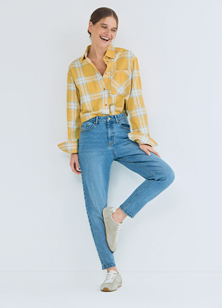 

Зауженные джинсы Мом с эластаном, Голубой