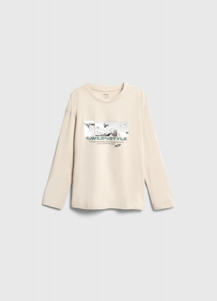 

Лонгслив с принтом для мальчиков, Бежевый
