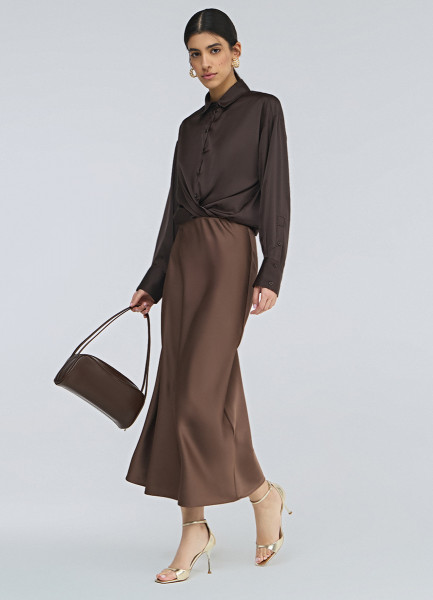 

Атласная юбка миди А-силуэта, Коричневый