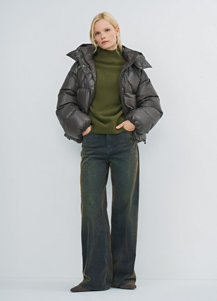 

Короткий пуховик с натуральным пухом, Коричневый