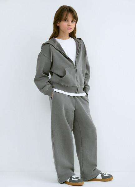 Широкие трикотажные брюки для девочек, Серый