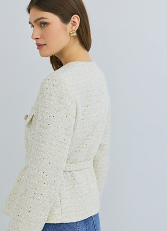 Твидовый однобортный жакет с поясом