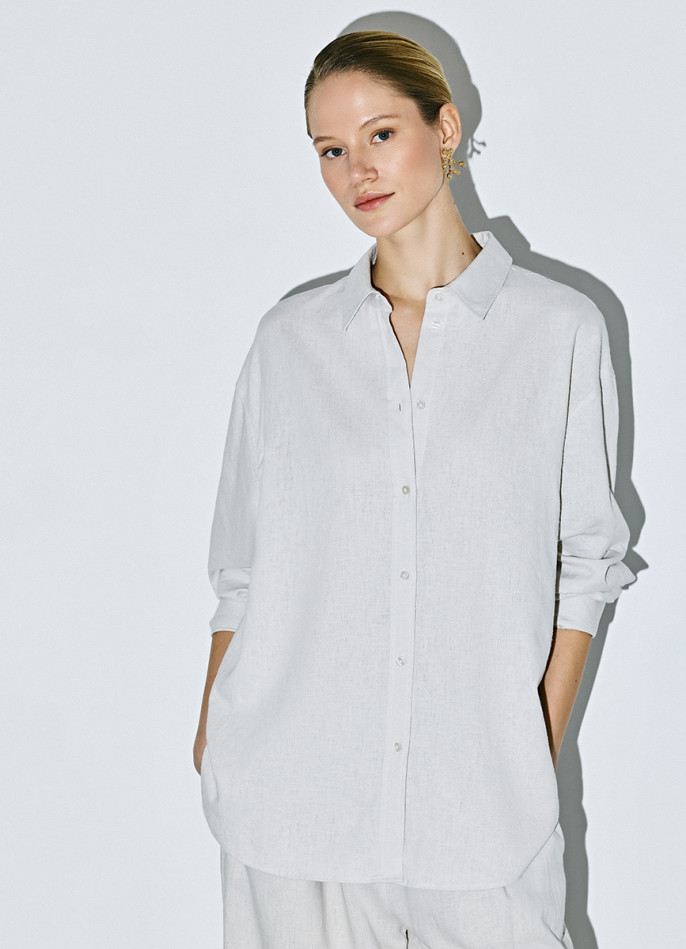Рубашка с длинным рукавом из смесового льна