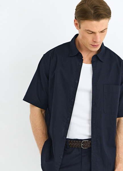 Рубашка изо льна и хлопка, Синий
