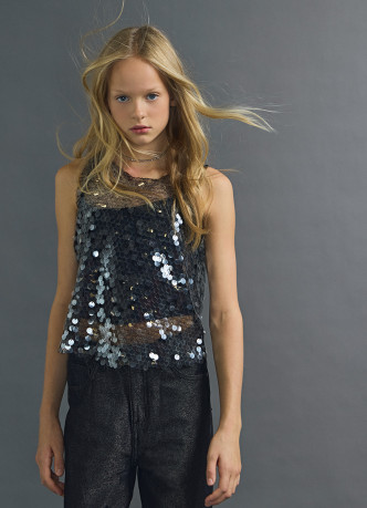 Сетчатый топ с пайетками для девочек