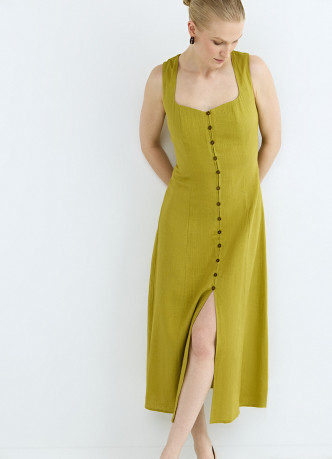 Платье из смесового льна с вырезом каре