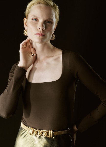 

Боди с длинным рукавом, Коричневый