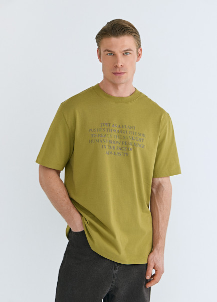 

Футболка с принтом и вышивкой, Зеленый