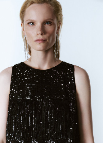 Платье А-силуэта с бахромой из пайеток