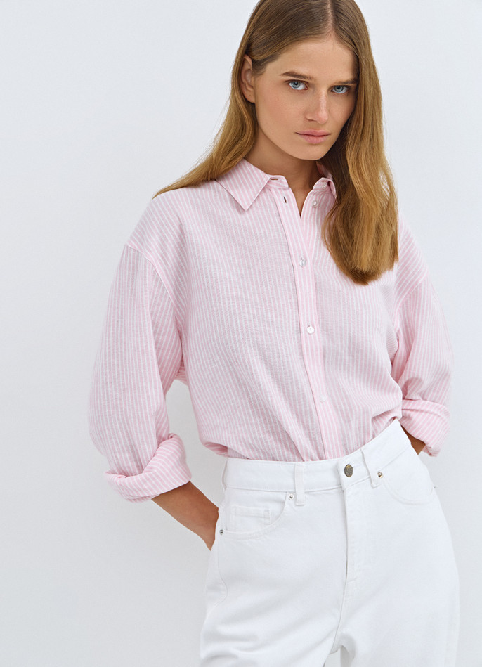 Рубашка в полоску из смесового льна