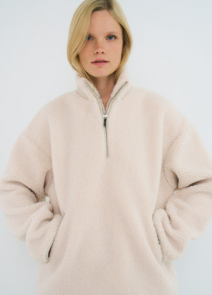 

Толстовка из шерпы с воротником на молнии, Бежевый