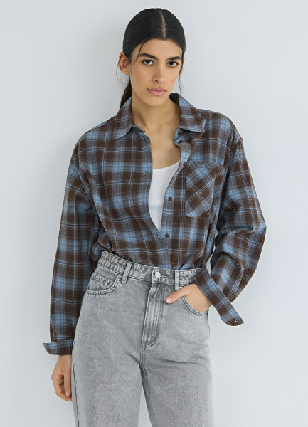 

Рубашка в клетку из хлопка, Коричневый