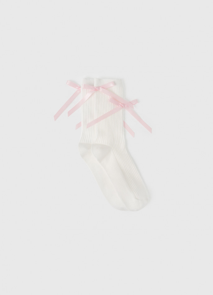 Высокие носки в рубчик с бантами для девочек