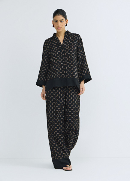 Прямые брюки из вискозы с принтом, Черный