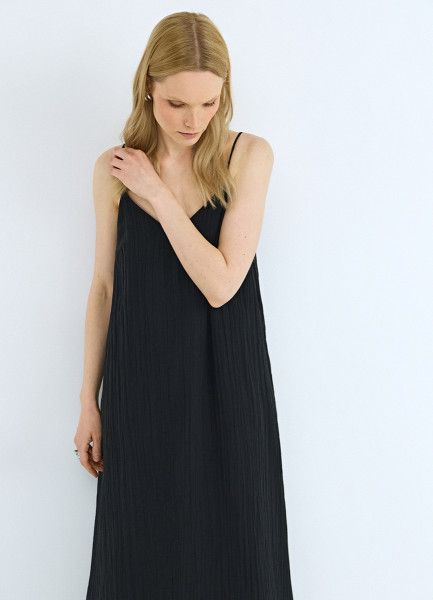 Платье из смесового тенселя на тонких бретелях, Черный