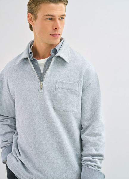 

Толстовка с воротником поло на молнии, Серый
