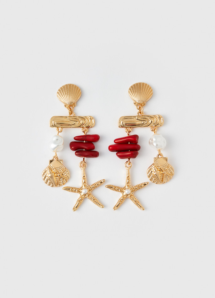 Серьги-пусеты с жемчугом и кораллами